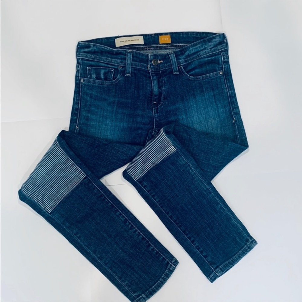 Anthropologie Blue Jeans with Striped Detail